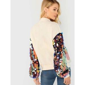 NWOT Sequin Sleeve Bomber Jacket